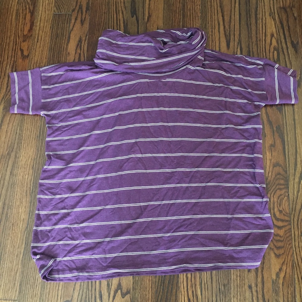 LOFT Burgundy Striped Cowl Neck Top